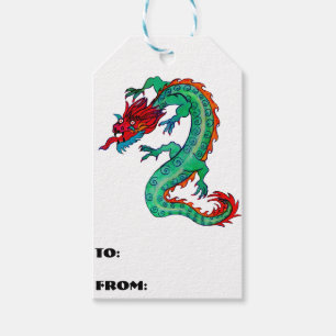 Conception de dragon sur des étiquettes de cadeau