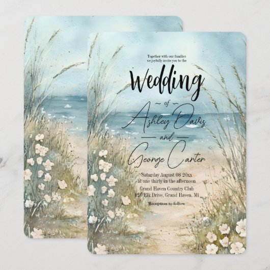 Conception de faire-part de mariage à l'aquarelle (Devant / Derrière)