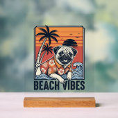 Conception de gravure vintage pug ambiance plage_1 (Neutre)