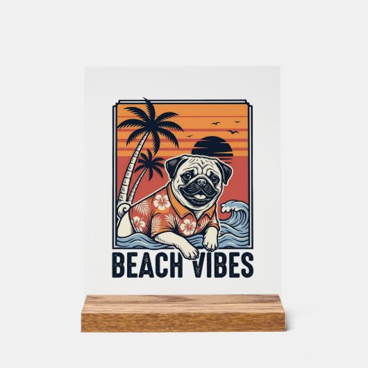 Conception de gravure vintage pug ambiance plage_1 (Recto)