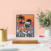 Conception de gravure vintage pug ambiance plage_1 (Mariage)