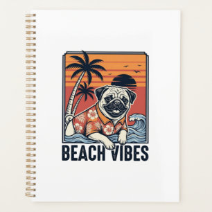 Conception de gravure vintage pug ambiance plage_1