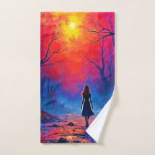 Conception de la solitude de la fille de la forêt (Serviette à main)