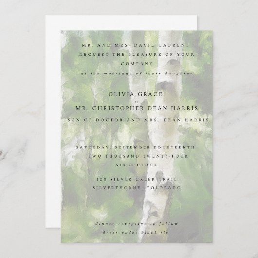 Conception de l'arbre en Aspen faire-part de maria (Devant / Derrière)