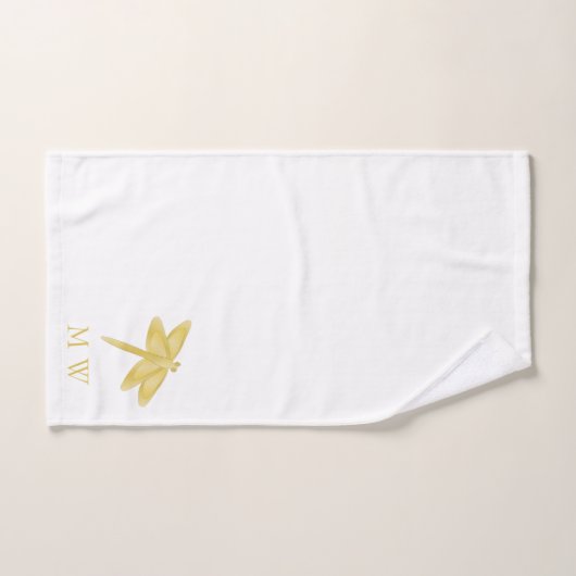 Conception de libellule dorée Monogrammée (Serviette à main)