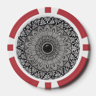 Conception de mandala monochrome sur jetons de pok