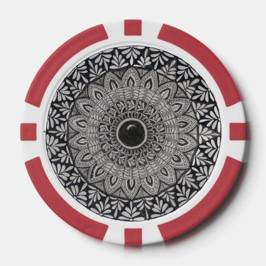 Conception de mandala monochrome sur jetons de pok (Recto)