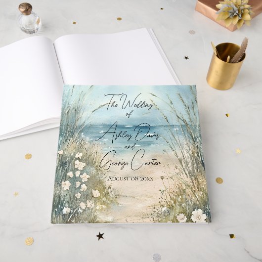 Conception de mariage à l'aquarelle côtière (Recto ouvert)