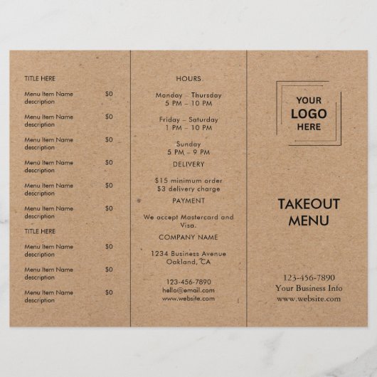 Conception de menu à emporter pour restaurant Kraf (Devant)