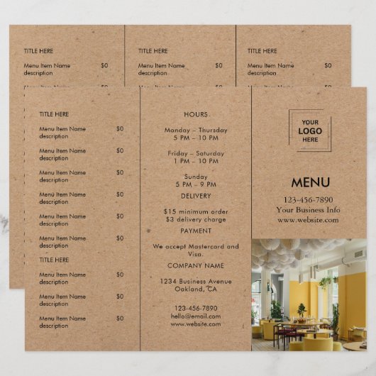 Conception de menu à emporter pour restaurant Rust (Devant / Derrière)