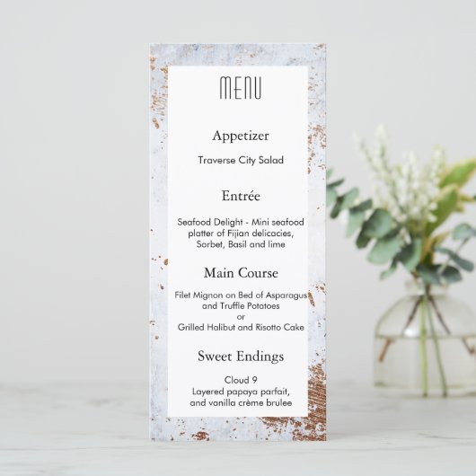 Conception de menu de mariage à texture de marbre (Debout devant)