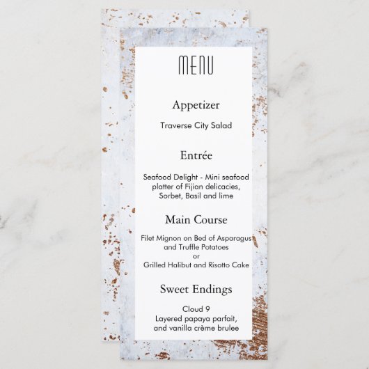 Conception de menu de mariage avec texture de marb (Devant / Derrière)