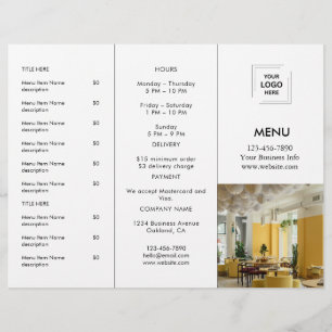 Conception de menu de plats à emporter avec photo