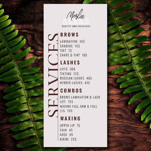 Conception de menu de traitement de salon de beaut