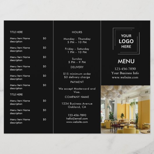 Conception de menu de vente à emporter avec photo (Devant)