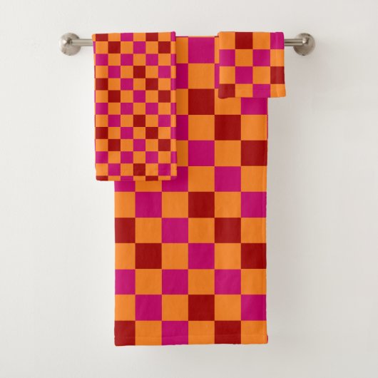 Conception de motif à carreaux rouge orange rose (En situation)