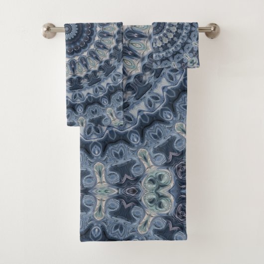 Conception de motif mandala bleu et argenté (En situation)