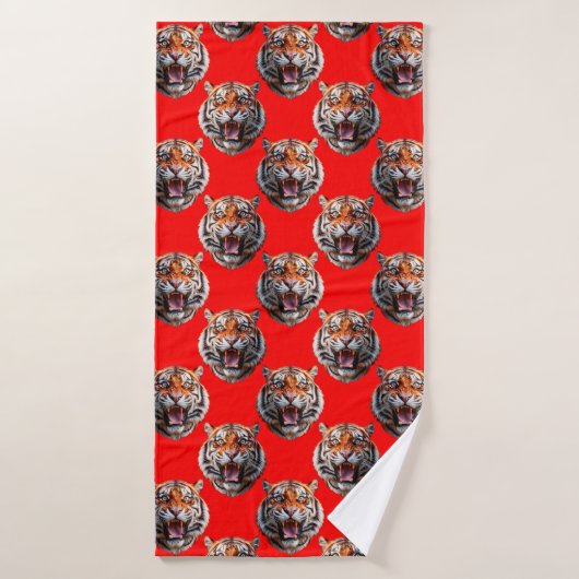 Conception de motif tête de tigre rouge (Serviette de bain)