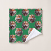 Conception de motif tête de tigre vert (Gant de toilette)