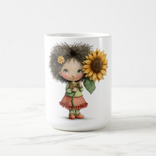 Conception de mug à café de petite fille tenant un (Centre)
