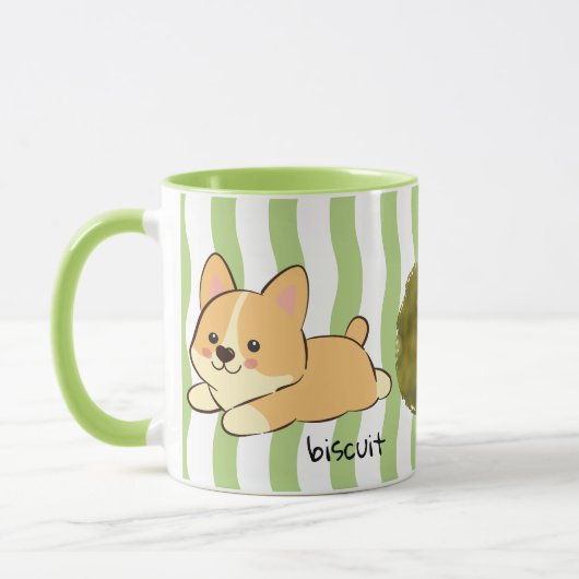 Conception de mug photo de Corgi à rayure verte (Gauche)