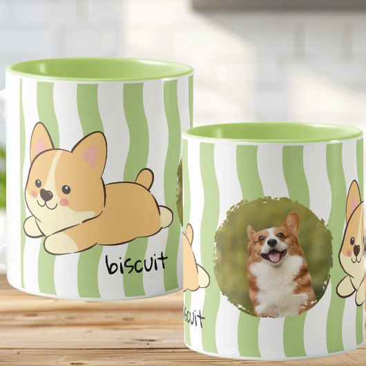 Conception de mug photo de Corgi à rayure verte