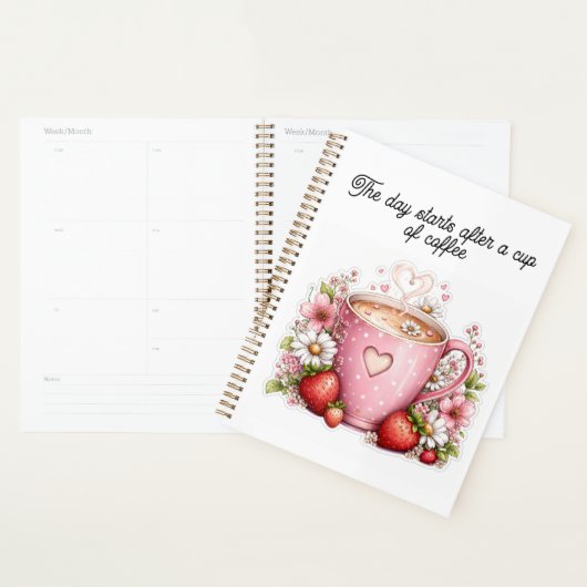 Conception de planner café fraise mignonne (Devant avec enveloppe)
