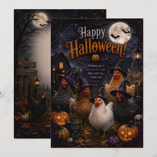 conception de poule carte de halloween recto verso (Devant / Derrière)