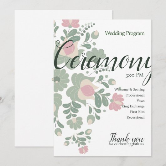 Conception de programme plat de mariage aux fleurs (Devant / Derrière)