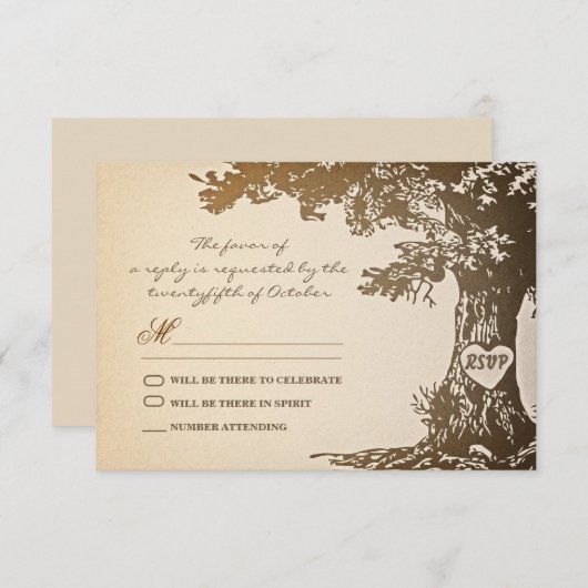 conception de RSVP de mariage d'arbre antique vint (Devant / Derrière)