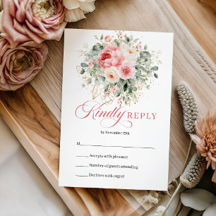 Conception de RSVP de mariage floral doré Bohème c