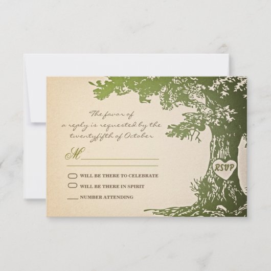 conception de RSVP de mariage vintage d'arbre vert (Devant)