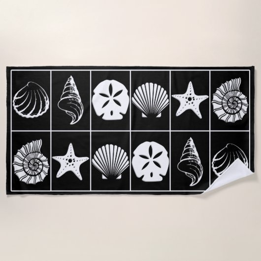 Conception de serviette de plage coquilles noir et (Devant)