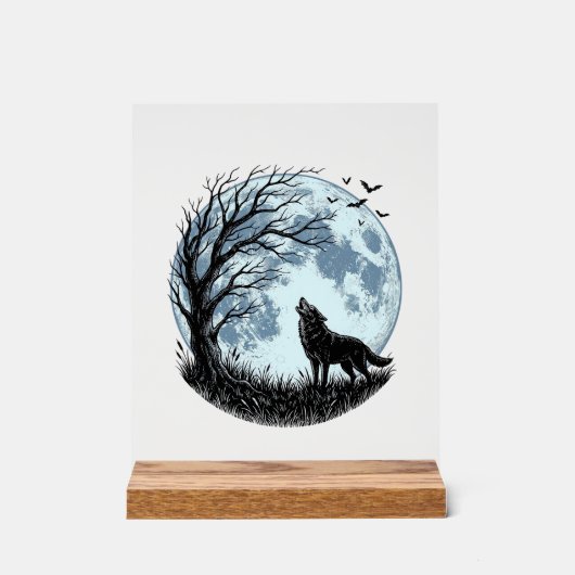 Conception de silhouette d'arbre de lune hurleur d (Recto)