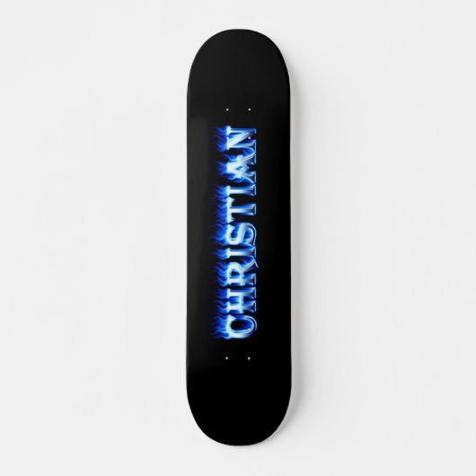 Conception de skateboard bleu feu et flammes (Devant)
