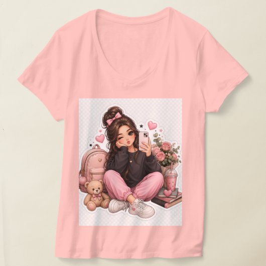 Conception de T-shirt autocollant de fille selfie (Poser)