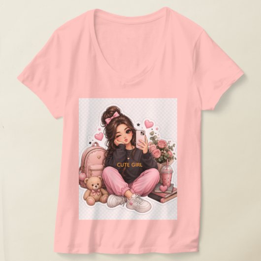 Conception de T-shirt autocollant de fille selfie (Poser)