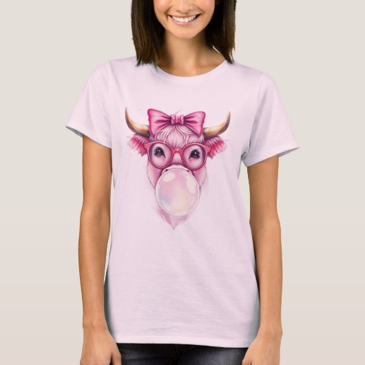 Conception de T-shirt Bubblegum Coquette Highland (Devant)