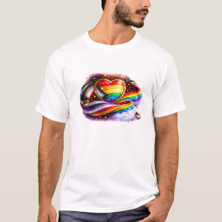 Conception de T-shirt cœur arc-en-ciel de fierté i
