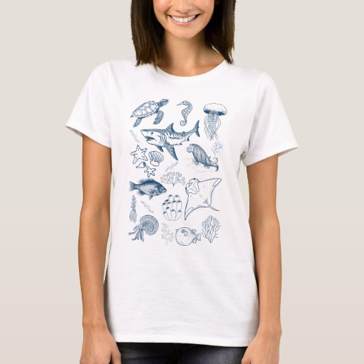 Conception de T-shirt d'animal marin tatoué vintag (Devant)