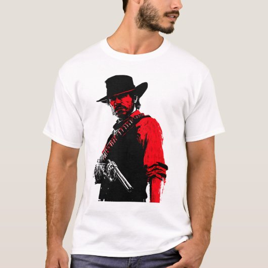 conception de T-shirt de cow-boy contour rouge (Devant)
