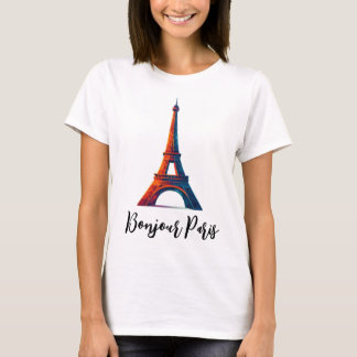 Conception de t-shirt de voyage intitulée Bonjour