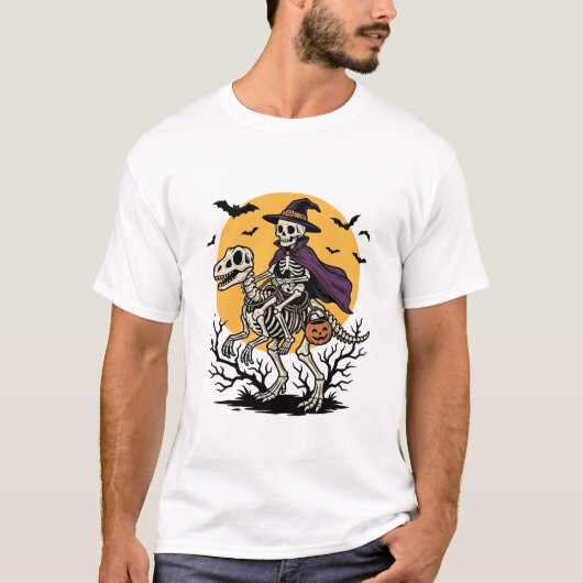 Conception de T-shirt Halloween dinosaure squelett (Devant)