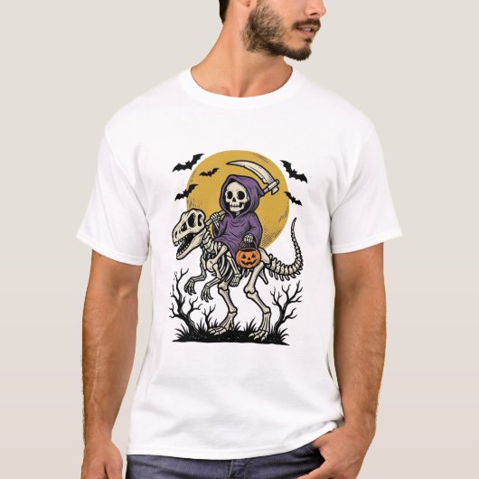 Conception de T-shirt Halloween Dinosaure Squelett (Devant)