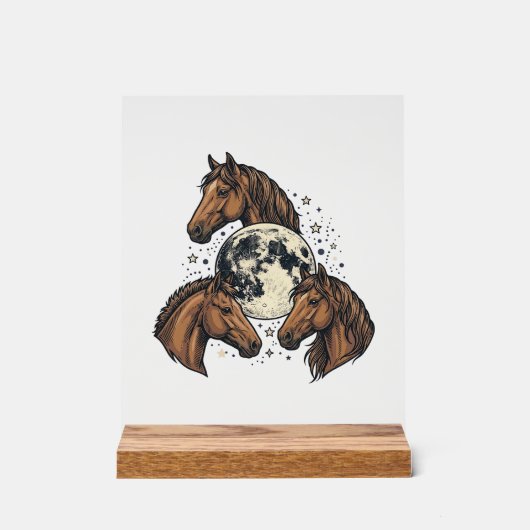 Conception de T-Shirt Vectoriel Cheval Lune Gravée (Recto)