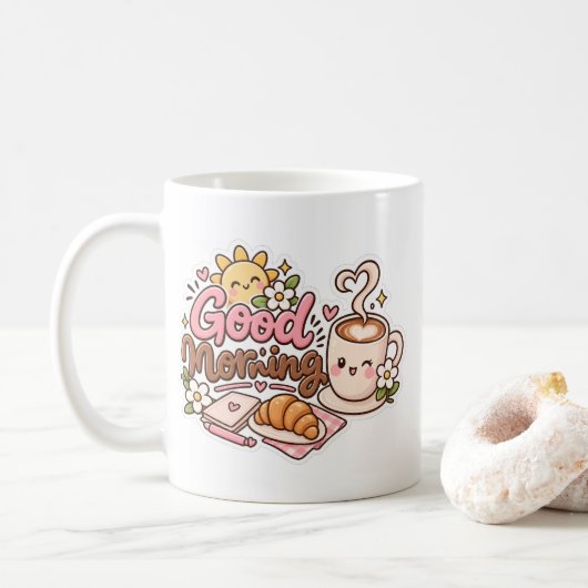 Conception de tasse de café Bonjour mignonne (Avec donut)
