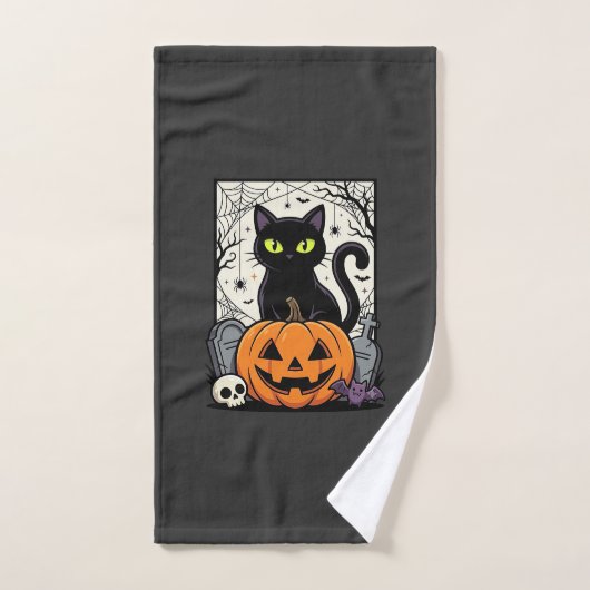 Conception de vecteur de citrouille de chat noir H (Serviette à main)