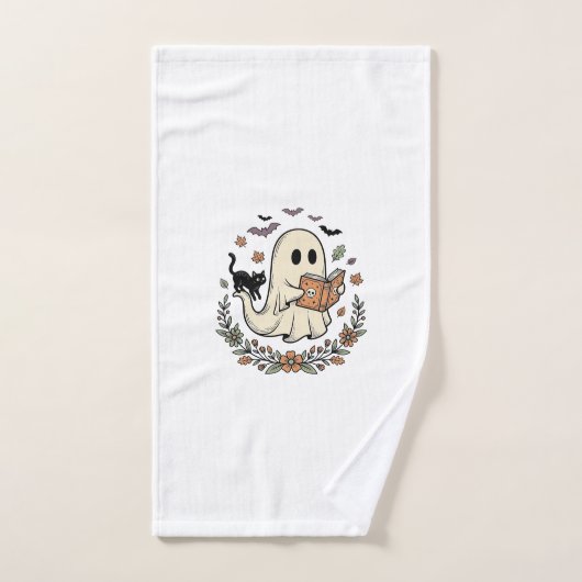 Conception de vecteur floral Halloween Chat fantôm (Serviette à main)