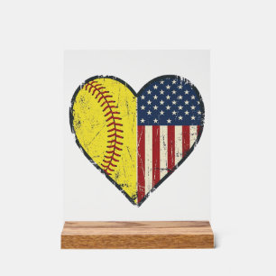 Conception de vecteur vintage de coeur de softball