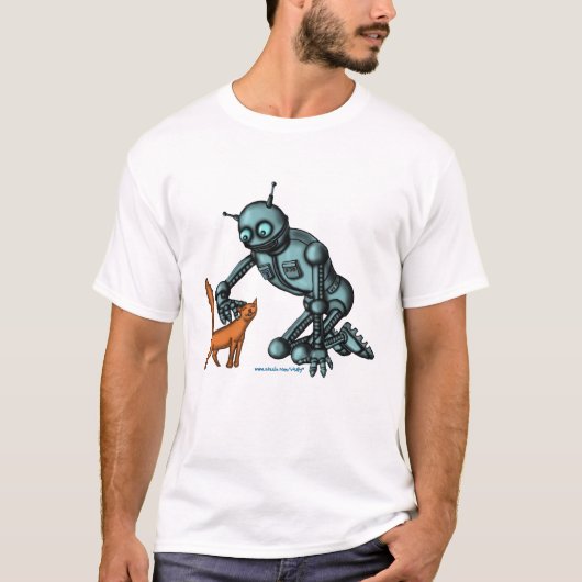 Conception drôle de T-shirt de robot et de chat (Devant)